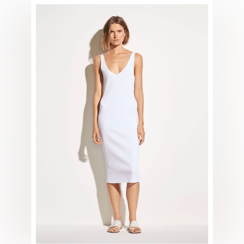 Vince Ribbed Double V-Neck Dress